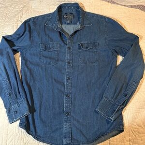 American Rag Small Denim Long Sleeve Shirt Pearl Snap Distressed, NWOT